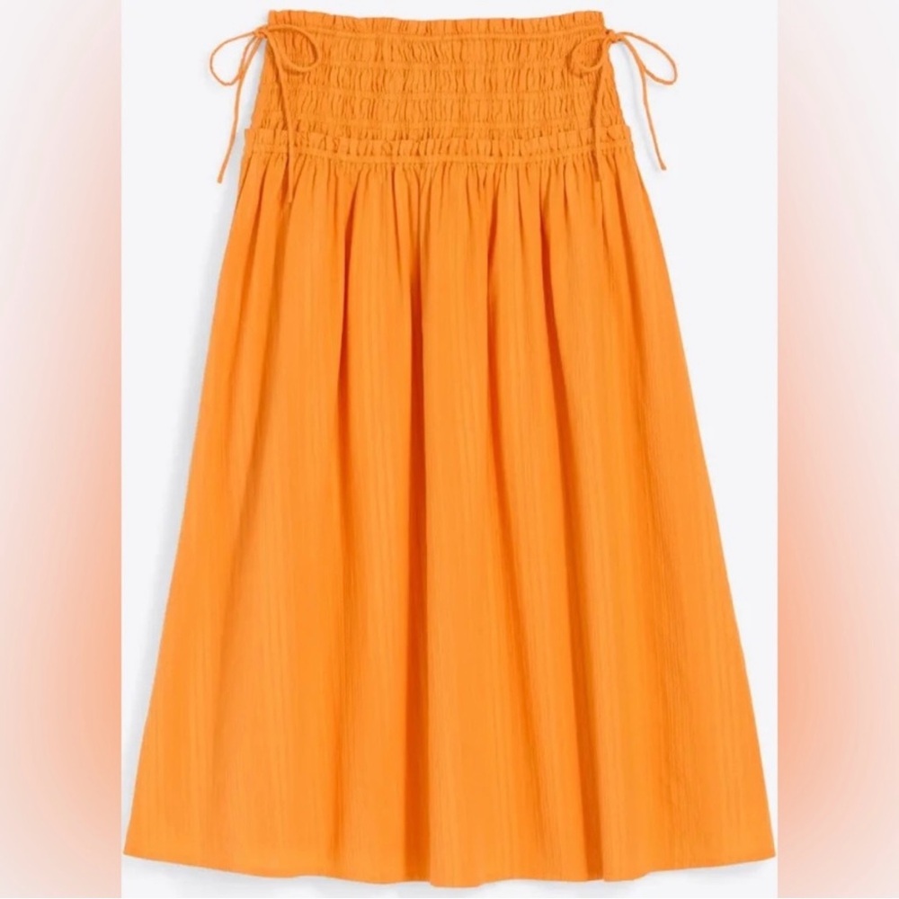 Draper James Smocked Waist Midi Skirt in Marigold Dobby Stripe
